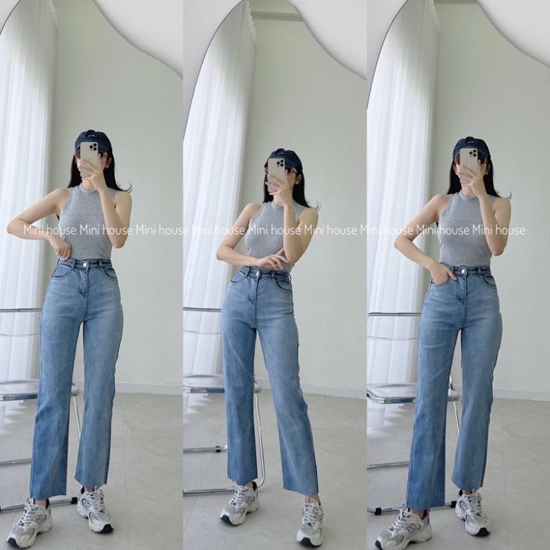 đc Hot Quần jean ống đứng nữ co dãn màu xanh DC c