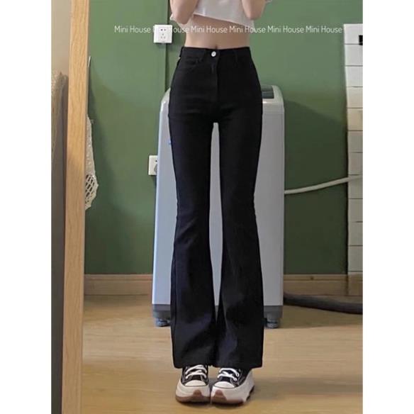 đc Hot Quần jean ống loe cạp cao màu đen co dãn DC c | BigBuy360 - bigbuy360.vn