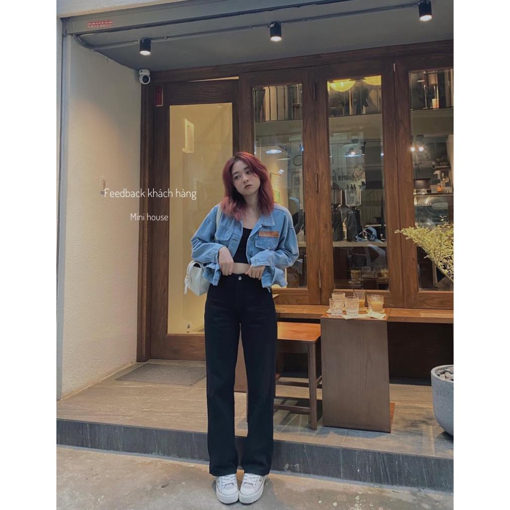 đc Hot  Quần jean ống rộng suông lưng cao màu đen DC c | BigBuy360 - bigbuy360.vn