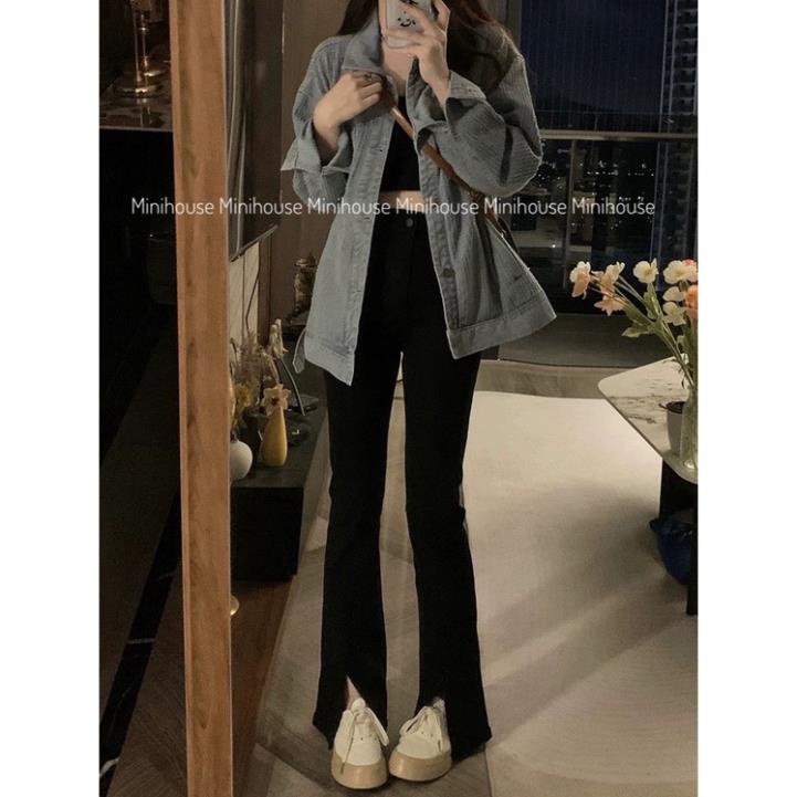 đc Hot Quần loe đen xẻ ống DC c