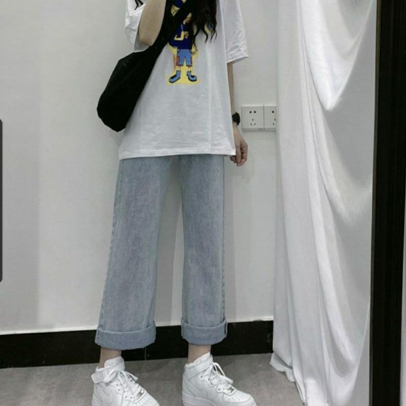 đc Hot Quần jean nữ ống rộng cạp cao xanh bạc DC c | BigBuy360 - bigbuy360.vn