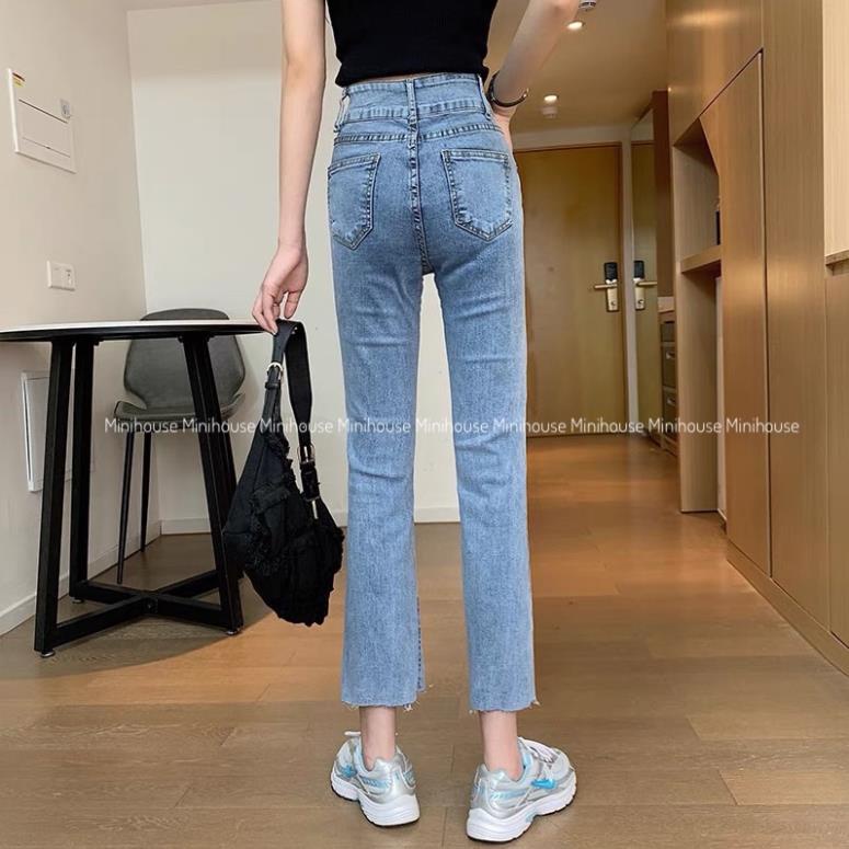 đc Hot Quần jean cạp cao ống đứng xẻ giữa 2 màu đen xanh DC c | BigBuy360 - bigbuy360.vn