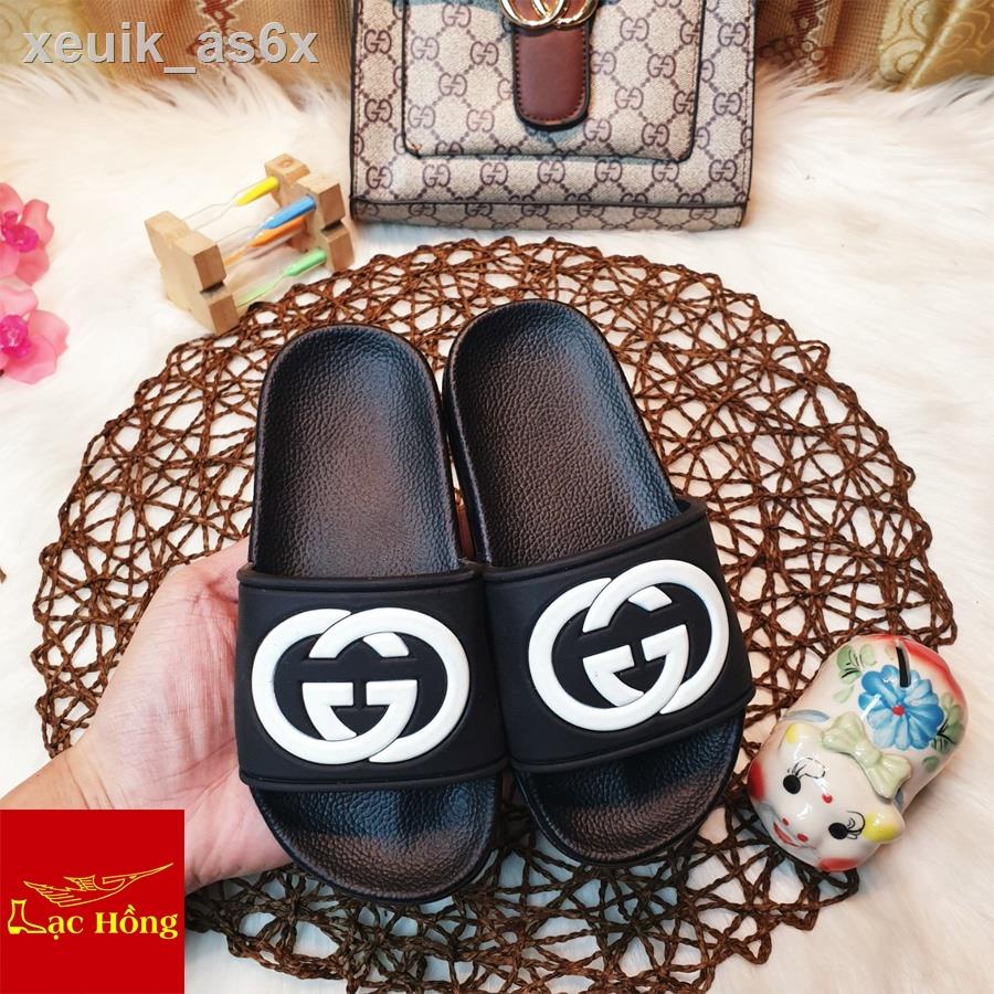 ✔☼Dép trẻ em quai ngang thời trang siêu nhẹ GG đen trắng – Lạc Hồng Store