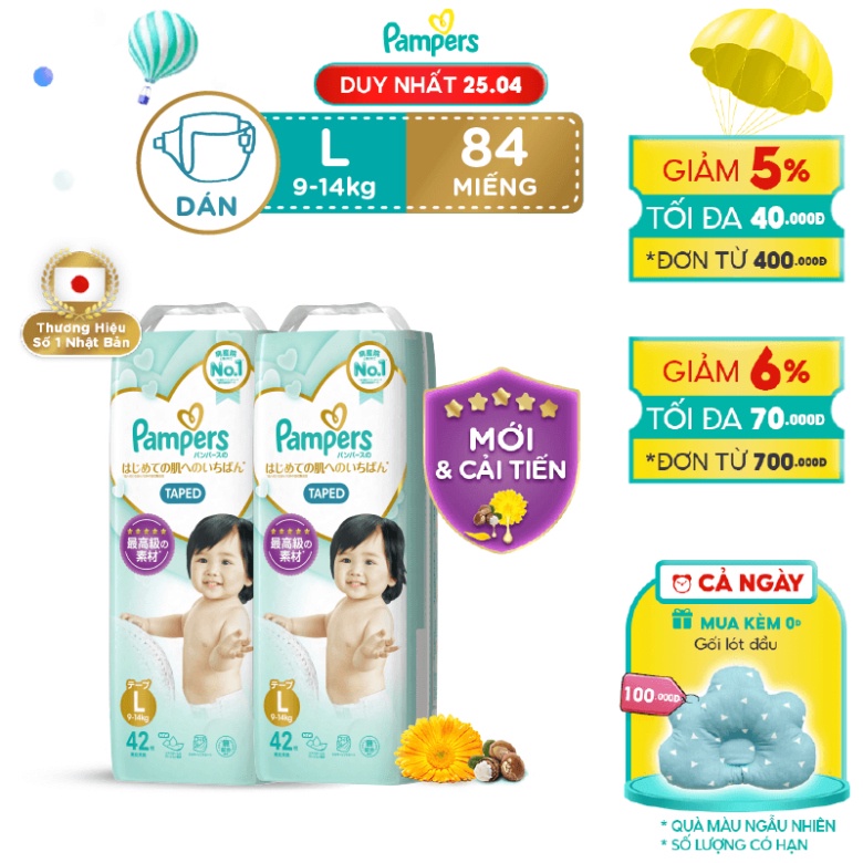 Combo 2 Tã Dán Pampers Nhật Thượng Hạng, Size NB70/S64/M52/L42, Siêu Mềm Mịn & Thoáng Khí