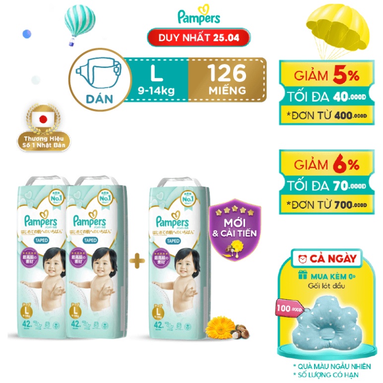 Combo 3 Tã Dán Pampers Nội Địa Nhật Bản NB66+4/S60+4/M48+4/L40+2