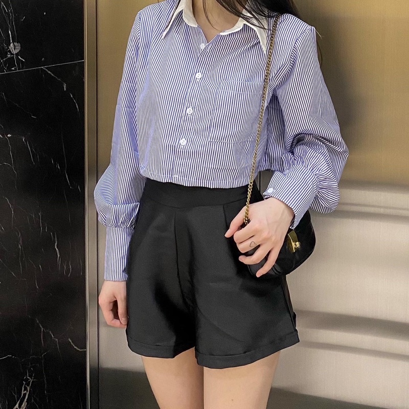 Áo sơ mi kẻ croptop, áo sơ mi dáng ngắn hàn quốc - quinni.igg | BigBuy360 - bigbuy360.vn