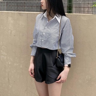 Áo sơ mi kẻ croptop, áo sơ mi dáng ngắn hàn quốc - quinni store