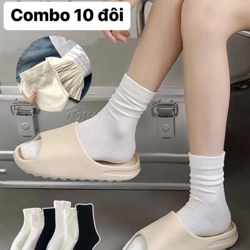Combo 10 Đôi Tất Trơn Màu Ulzaang Xuân Thu (Sẵn - Chuẩn Hàng Loại 1)