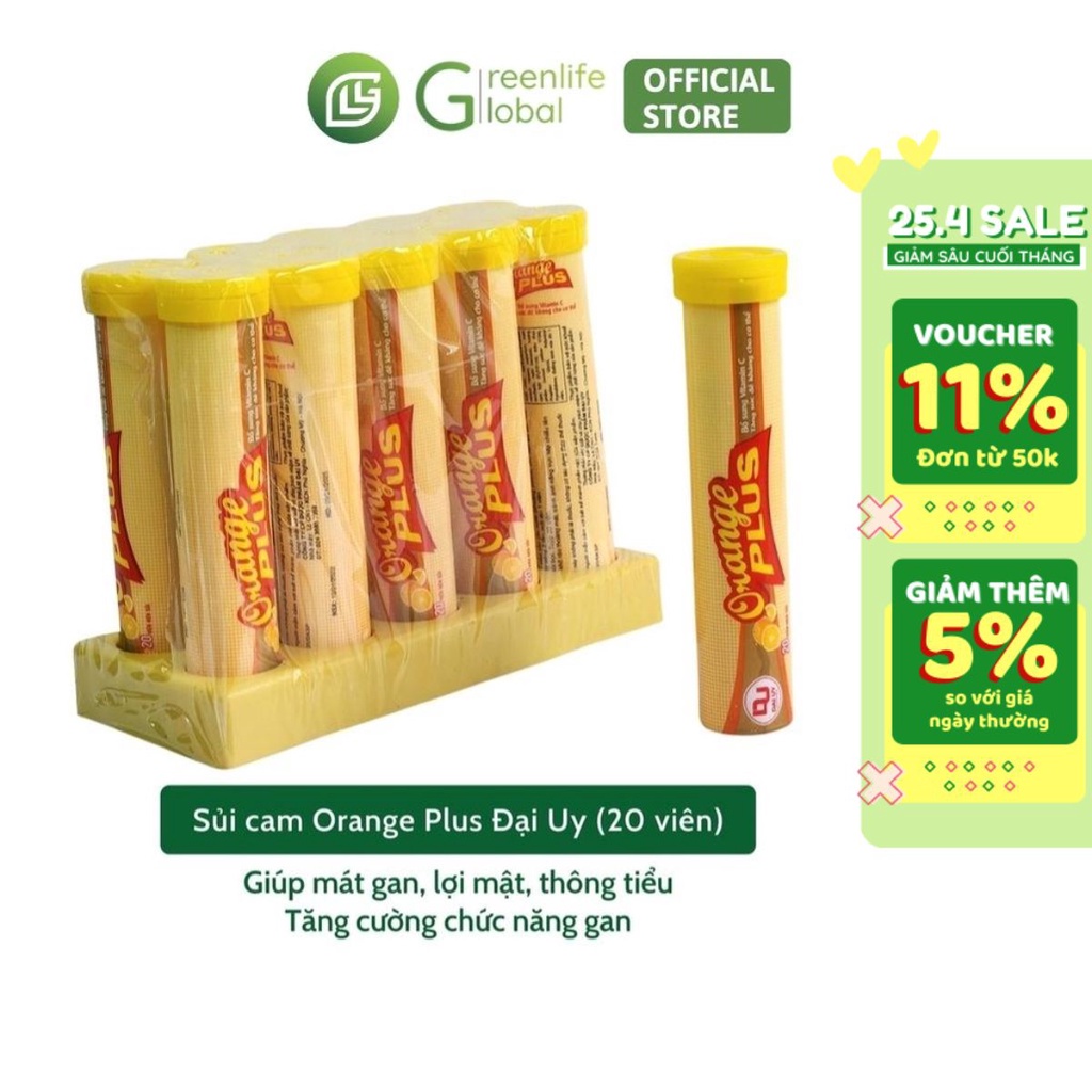 C Sủi vitamin Orange Plus Đại Uy hương cam - Tăng cường sức đề kháng, giảm mệt mỏi, giải độc cơ thể (Lọ 20 viên)