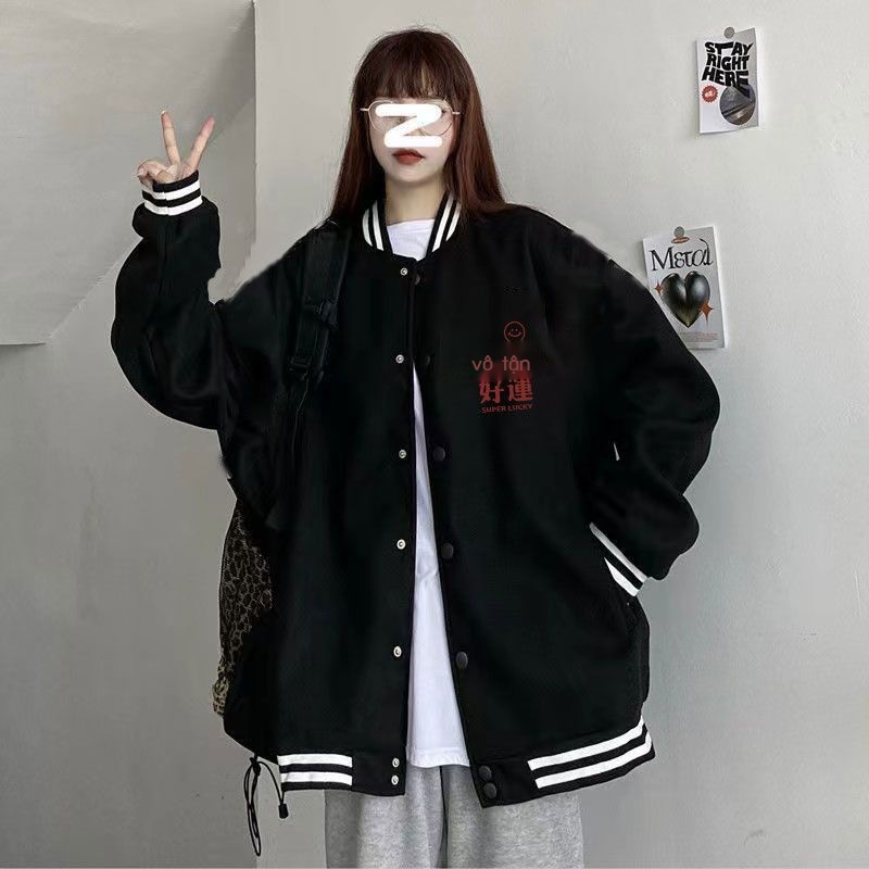 Áo Khoác Bóng Chày Mỏng Dáng Rộng Cỡ Lớn Màu Đen Phong Cách Hàn Quốc Thời Trang Cho Nữ