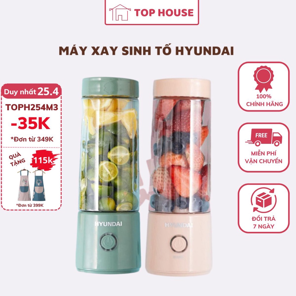 Máy xay sinh tố cầm tay mini Hyundai máy xay hoa quả xay thịt đồ ăn dặm đa năng sạc tích điện 4 lưỡi Top House