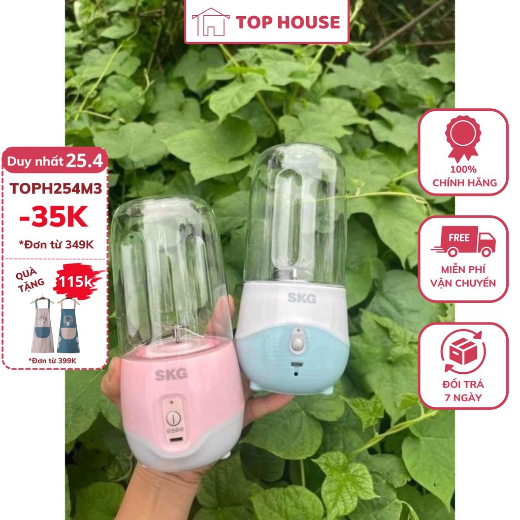 Máy xay sinh tố cầm tay mini máy xay hoa quả xay thịt đồ ăn dặm đa năng SKG 6 lưỡi sạc điện pin trâu 300ml Top House