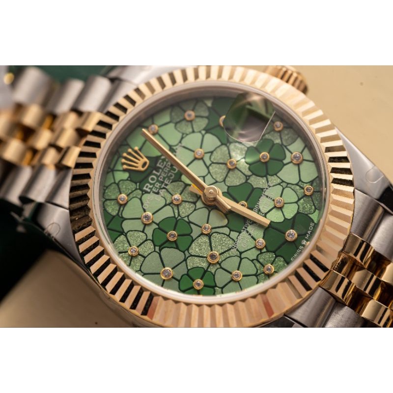 Đồng hồ nữ cao cấp Rolex máy Thụy Sĩ size 31mm dây thép demi mặt khảm lục bảo hành 2 năm