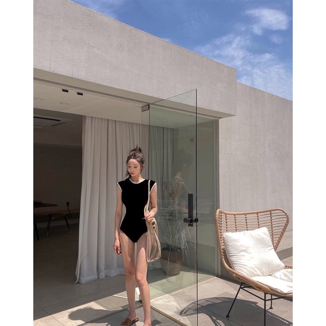 Bikini một mảnh khoét lưng sexy, đồ bơi nữ ba lỗ 2 màu đen - nâu