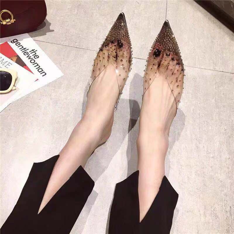 Giày Cao Gót Miệng Cá Đính Đá Thiết Kế Đơn Giản Thời Trang Xuân Hè Cho Nữ