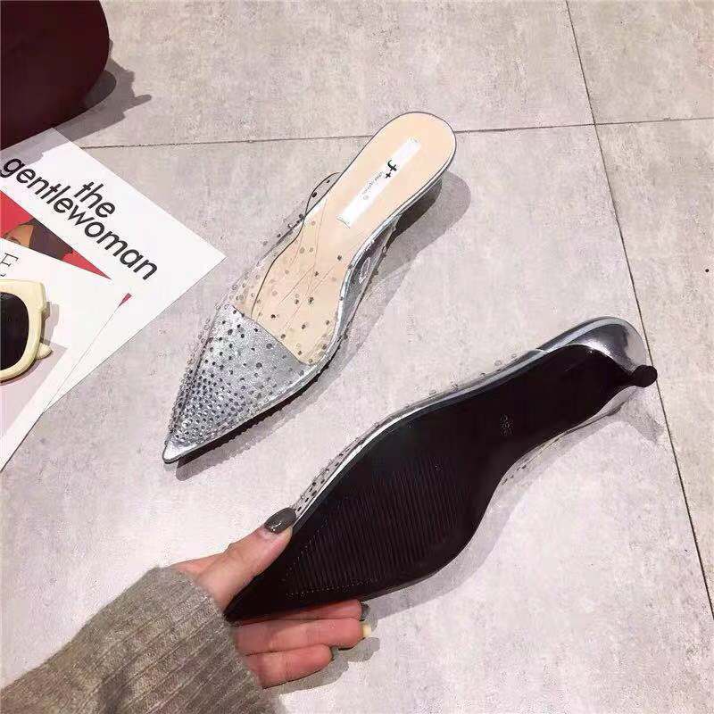 Giày Cao Gót Miệng Cá Đính Đá Thiết Kế Đơn Giản Thời Trang Xuân Hè Cho Nữ