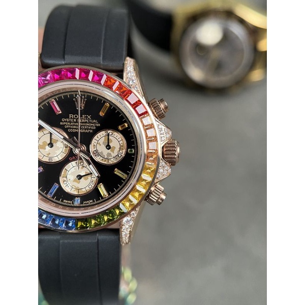 Đồng hồ nam cao cấp Rolex máy Thụy Sĩ chạy cơ size 40mm dây cao su viền đá nhiều màu bảo hành 2 năm