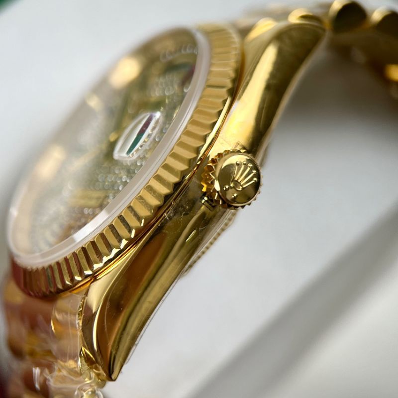 Đồng hồ nam cao cấp Rolex máy Thụy Sĩ chạy cơ size 40mm dây thép gold mặt full đá bảo hành 2 năm