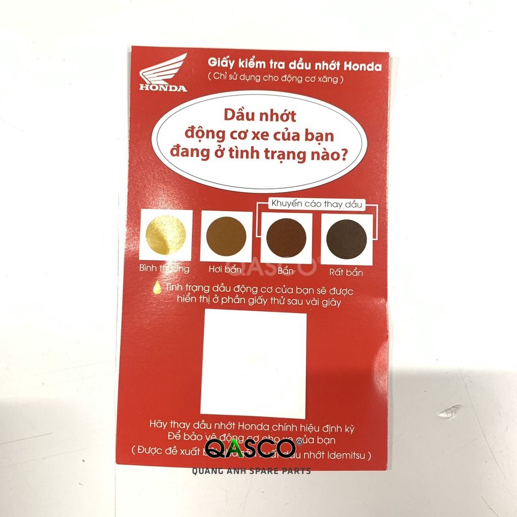 (08OTPIDE)Giấy thử chất lượng dầu nhớt HONDA (Số lượng 01 tờ) (9A 1C)