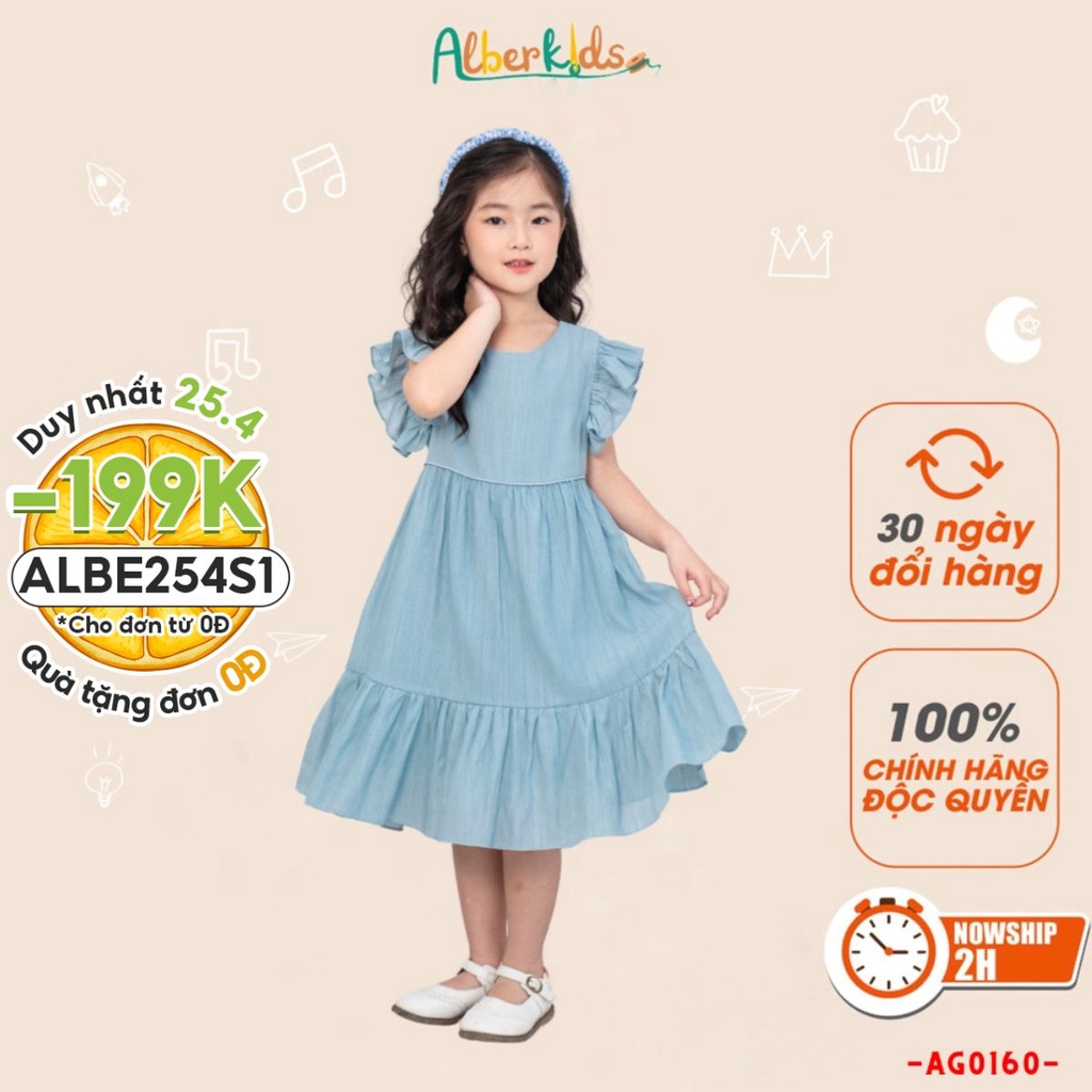 Váy bé gái ALBERKIDS sát nách tay bèo 2 lớp 3 tầng công chúa xinh đẹp cho trẻ em 2,3,4,5,6,7,8,9,10,11,12 tuổi Ag0160