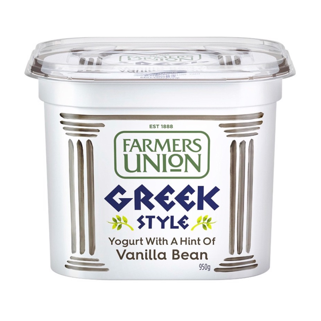 (Ship2h) Sữa Chua Hy Lạp Hương Vani, Greek Style Yogurt with a Hint of Vanilla Bean (950g) - FARMERS UNION