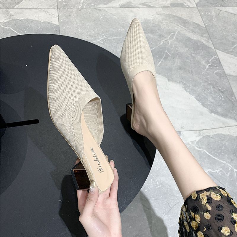 Dép Cao Gót Mũi Nhọn Dệt Kim Thoáng Khí Thời Trang Cho Nữ