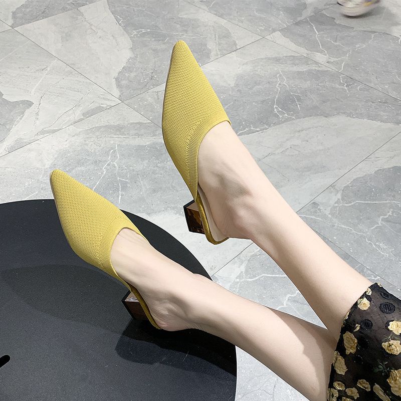 Dép Cao Gót Mũi Nhọn Dệt Kim Thoáng Khí Thời Trang Cho Nữ