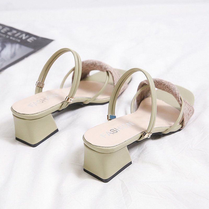 Giày Sandal Cao Gót Phối Hai Quai Cài Thời Trang Mùa Hè Cho Nữ