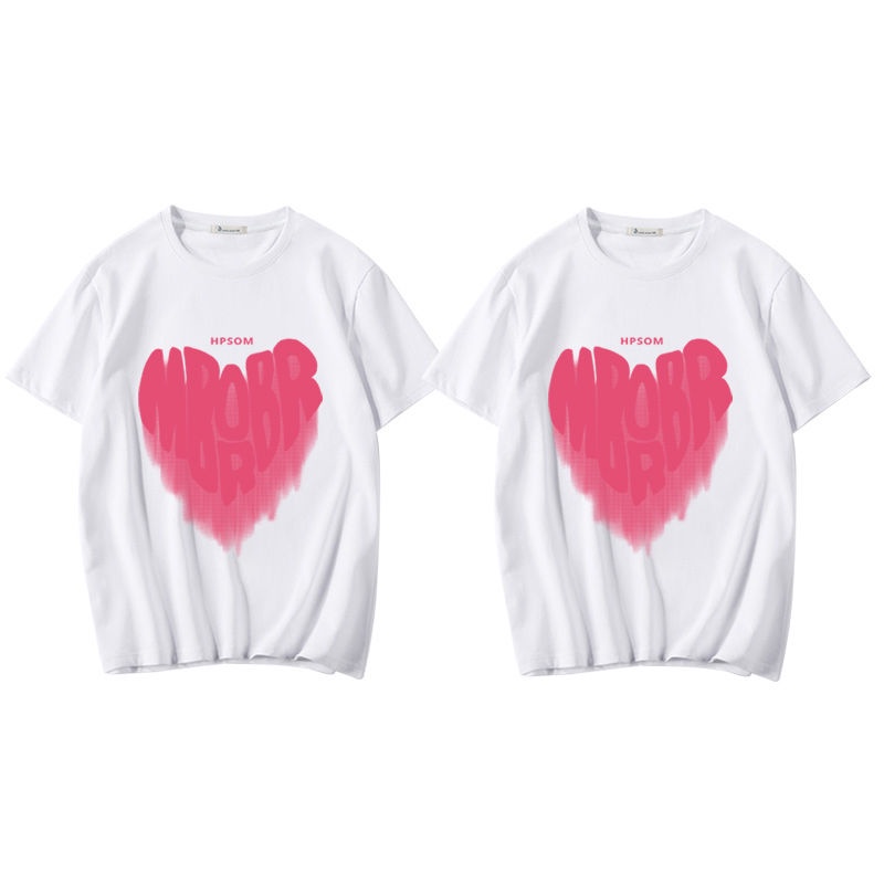 Áo Thun Tay Ngắn Dáng Rộng In Hình Trái Tim Phong Cách Mỹ Thời Trang Mùa Hè Cho Cặp Đôi Jiashucheng150kg