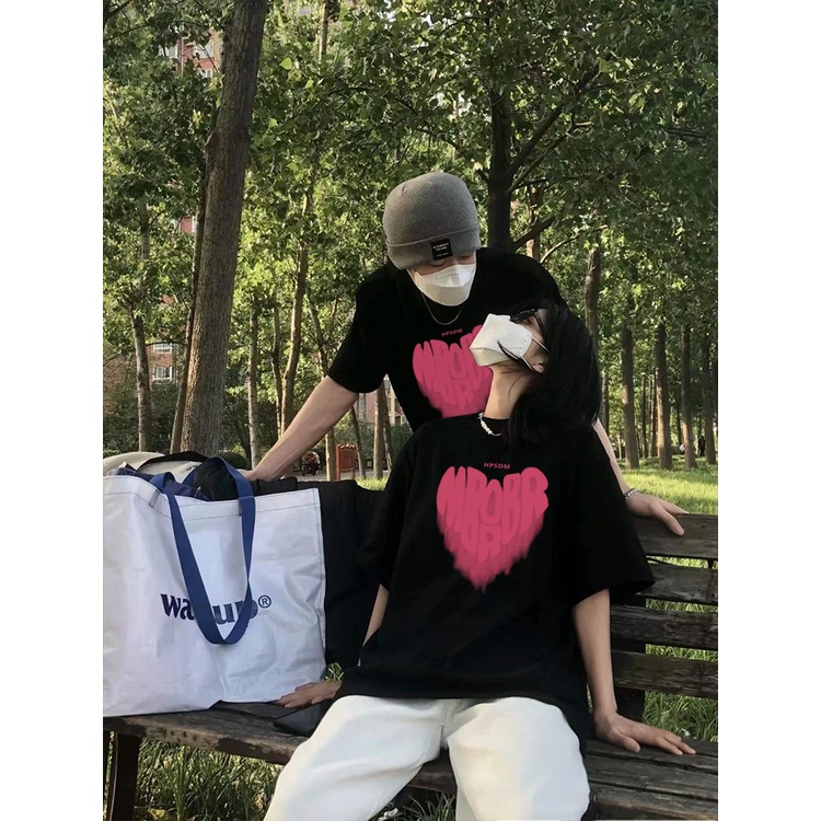 Áo Thun Tay Ngắn Dáng Rộng In Hình Trái Tim Phong Cách Mỹ Thời Trang Mùa Hè Cho Cặp Đôi Jiashucheng150kg