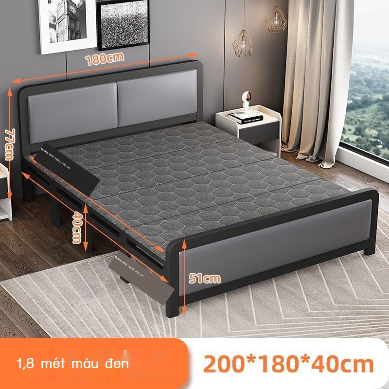 Giường gấp cốt thép nghỉ trưa giường sắt đôi đơn giản hộ gia đình lưới mẫu đỏ