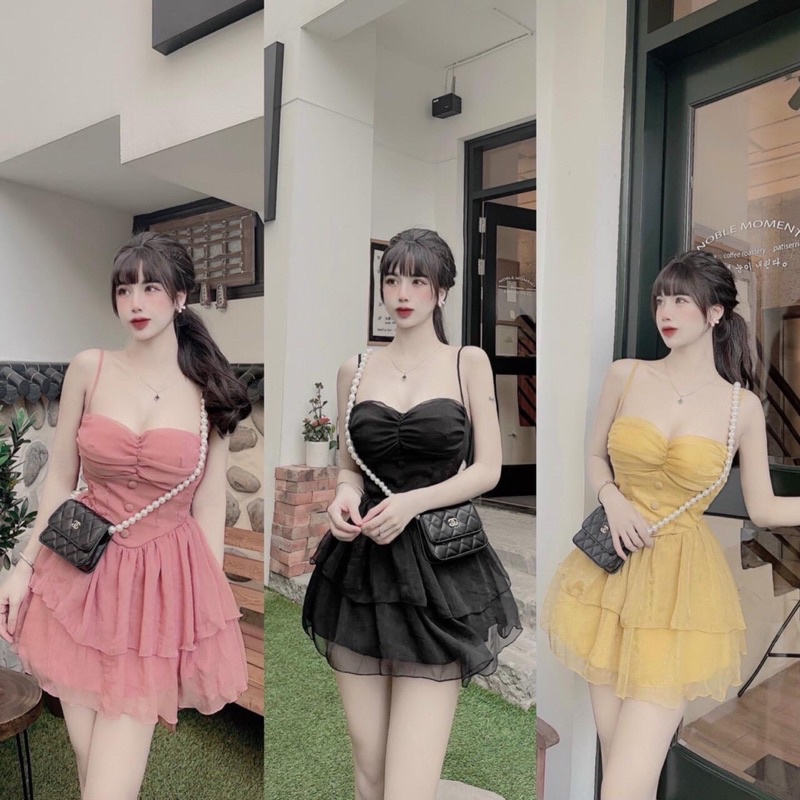 Đầm Von Tơ Chifon Nút Bọc Mẫu Hót Hình Thật