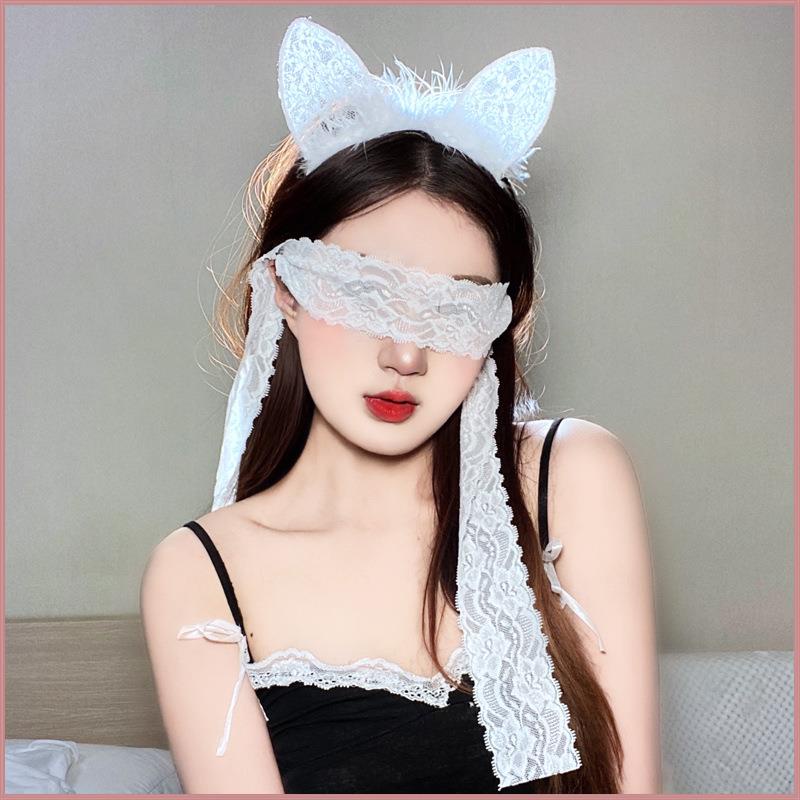 Bộ Đồ Lót Ren Tai Thỏ + Băng Đô Cài Tóc + Bịt Mắt Phối Ren Quyến Rũ Cho Nữ