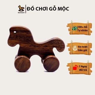 Đồ chơi ngựa gỗ mini, bánh xe di chuyển - đồ chơi gỗ gemoni