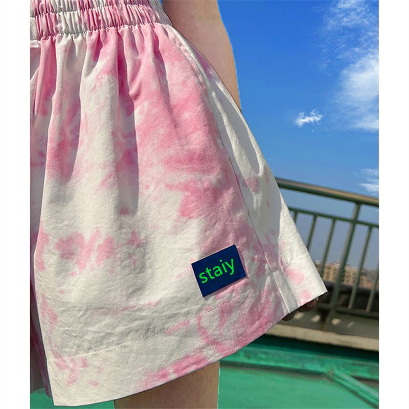 Jiashucheng Quần Short Dáng Chữ A Lưng Cao Ống Rộng Họa Tiết Màu Nhuộm Thời Trang Mùa Hè Cho Nữ