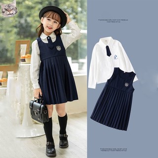 Bộ áo váy xếp ly phong cách preppy thời trang xuân thu mới 2023 dành cho bé gái