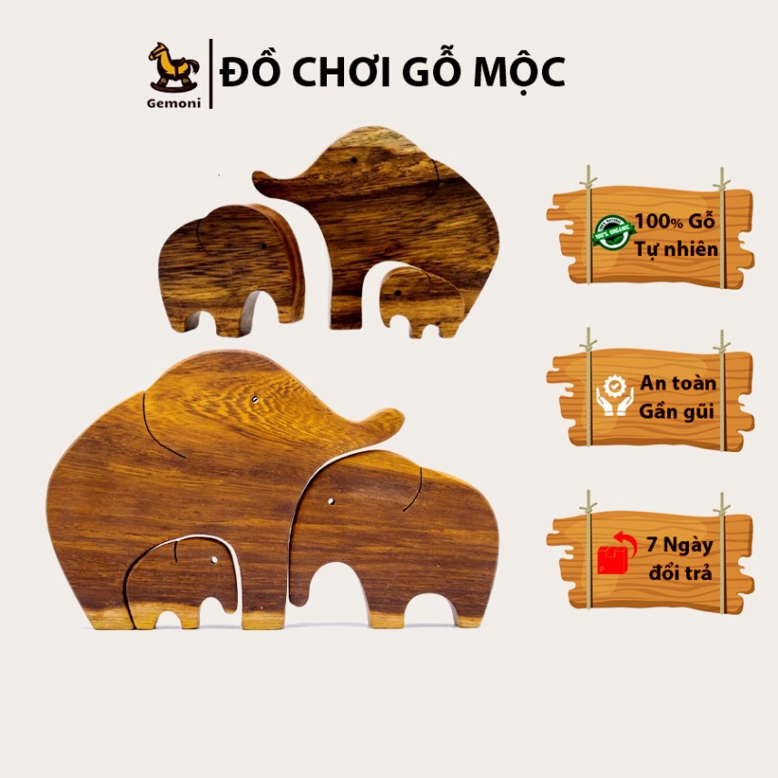 Bộ Mẫu Tử Voi Lắp Ghép Đồ Chơi Gỗ Cho Bé