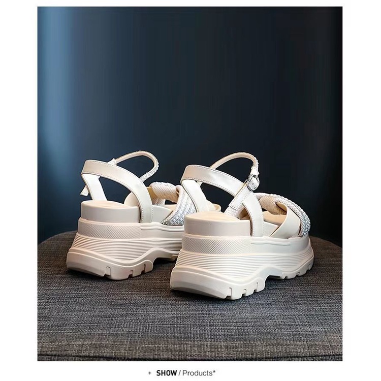 Giày Sandal Thể Thao Đế Xuồng Dày Bằng Da Thật Thời Trang Mùa Hè 2023