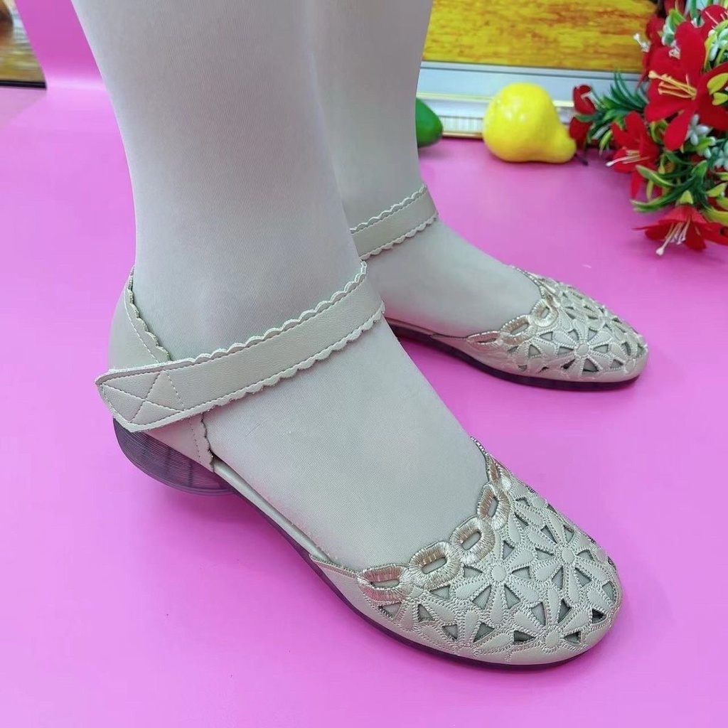 Giày Sandal Bằng Da Thật Cao Cấp Hở Ngón Thời Trang Mùa Hè Dành Cho Phụ Nữ Lớn Tuổi