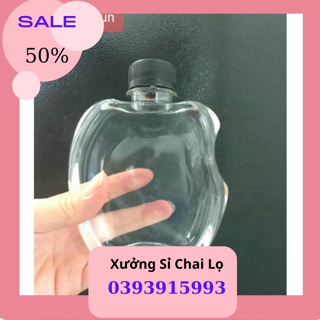 Chai Nhựa Hình Táo 330ml Đựng Trà Sữa Đã Kèm Nắp Nhôm fi30