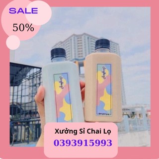 ( Giá Sỉ) Chai Nhựa Vuông Dẹp 330ml Kèm Nắp Chai Nhựa Trà sữa .Có Test Kiểm Định