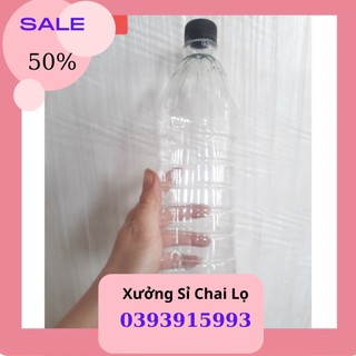 Chai nhựa 1000ml sọc nắp đen- trắng. Chai nhựa đẹp Huysun