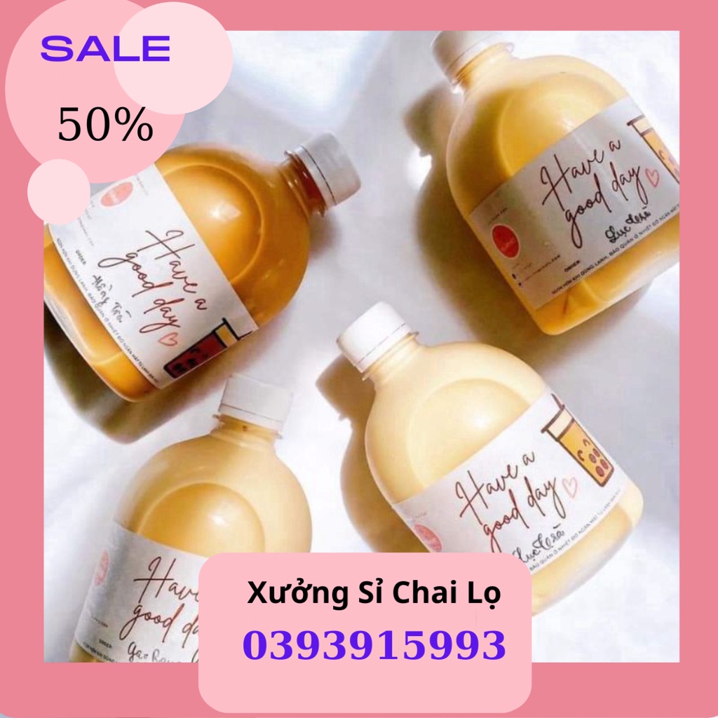 50 Chai Nhựa Tròn Lùn 500ml Đã Kèm Nắp - Chai Nhựa Đựng Trà Sữa-