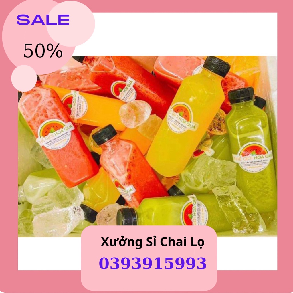 combo 200 chai nhựa vuông 330ml nắp đen đựng trà sữa. Có Test Kiểm Địh Chất Lượng