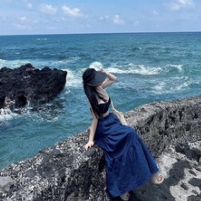 Sét Áo Dây & Chân Váy Maxi Jeans Tầng Mùa Hè