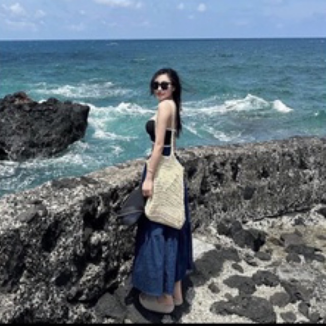 Sét Áo Dây & Chân Váy Maxi Jeans Tầng Mùa Hè