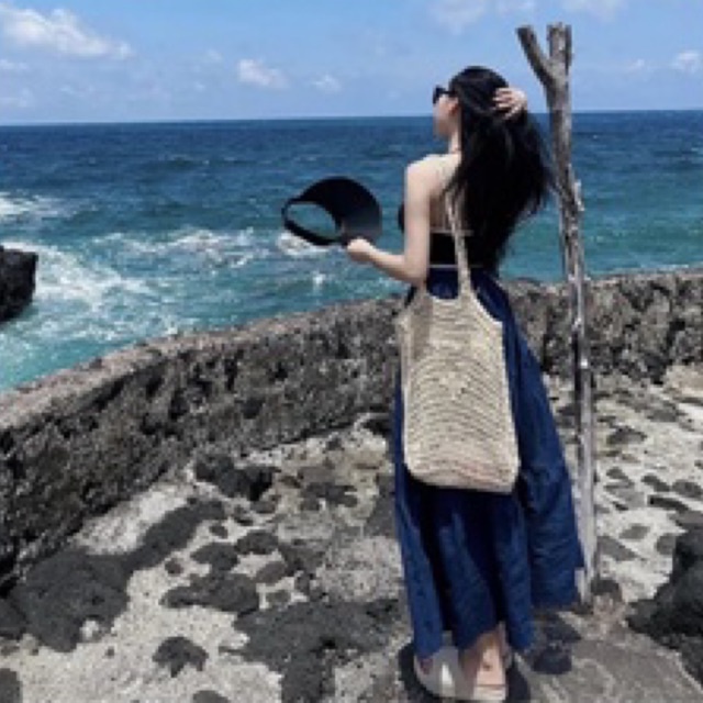 Sét Áo Dây & Chân Váy Maxi Jeans Tầng Mùa Hè