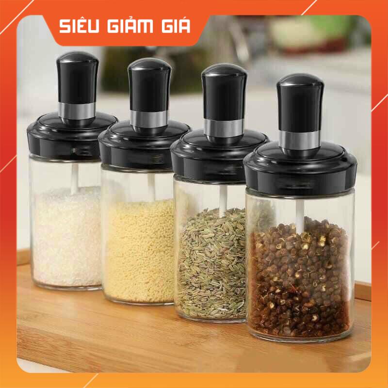 Lọ Đựng Gia Vị Kèm Thìa, Hũ Đựng Gia Vị Thủy Tinh Kèm Thìa Cao Cấp Thông Minh  -Lemarsx