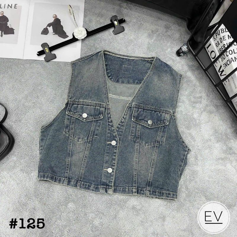 Áo gile jeans tag da sau lưng hàng QCL1