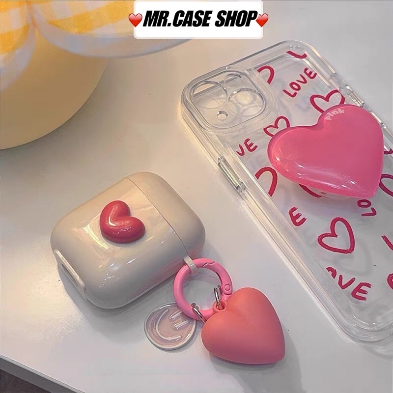 [ CÓ AP 3 ] Case Airpods 1/2/3/Pro Vỏ Ốp Đựng Tai Nghe Hình Tim Hồng Dễ Thương- Mr.Case Airpods